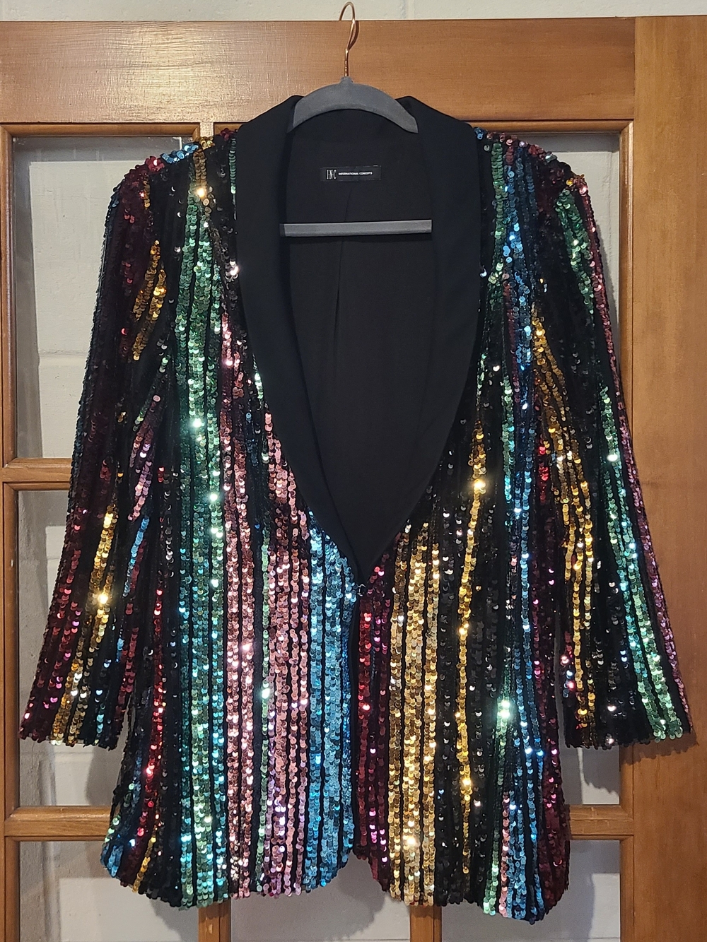 INC International Concepts Black Multi-Color Sequin Stripe Blazer